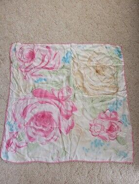 Vera Neumann  Pink and Cream Floral Silk Scarf
